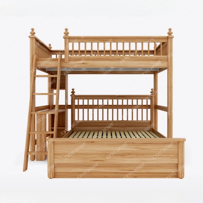 

Children's Bed Desk Integrated Upper and Lower Bunk Double-Layer Solid Wood Interlaced Bunk Bed High and Low
