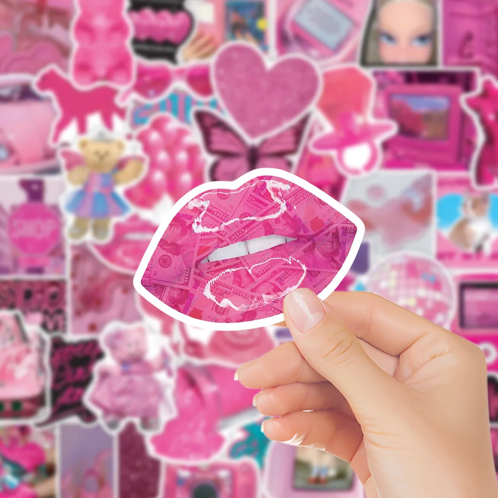 50Pcs 소녀 로리타 유행 INS 핑크 꽃 스케이트 보드 낙서 마우스 패드 DIY 방수 기타 보상 스티커 도매