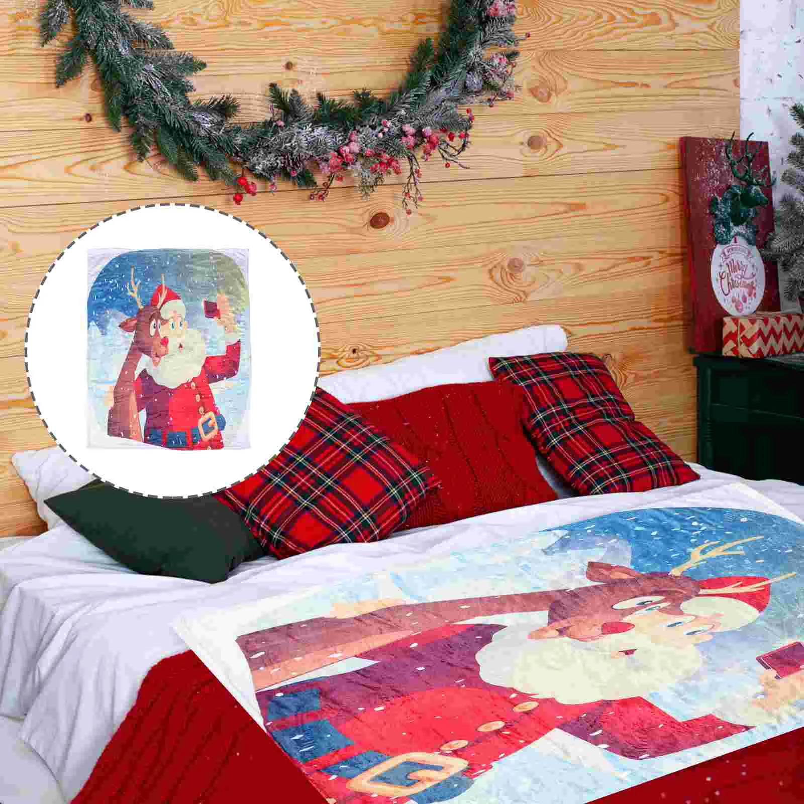 

Blanket Bed Christmas Deer Ornament Party Decorations Throw Santa Flannel Digital
