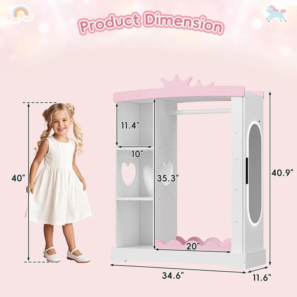 Kids Armoire with Jewelry Cabinet, Dress up Storage with Mirror and Shelves, Princess Dress Closet and Costumes Wardrobe Closet