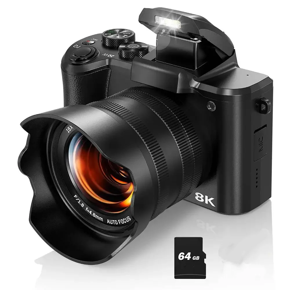 كاميرا رقمية بدقة 8K للتصوير الفوتوغرافي مع تركيز تلقائي وواي فاي، كاميرا فيديو بدقة 88 ميجابكسل مع عدسة مزدوجة وتكبير رقمي 16X وشاشة لمس، كاميرا للسفر