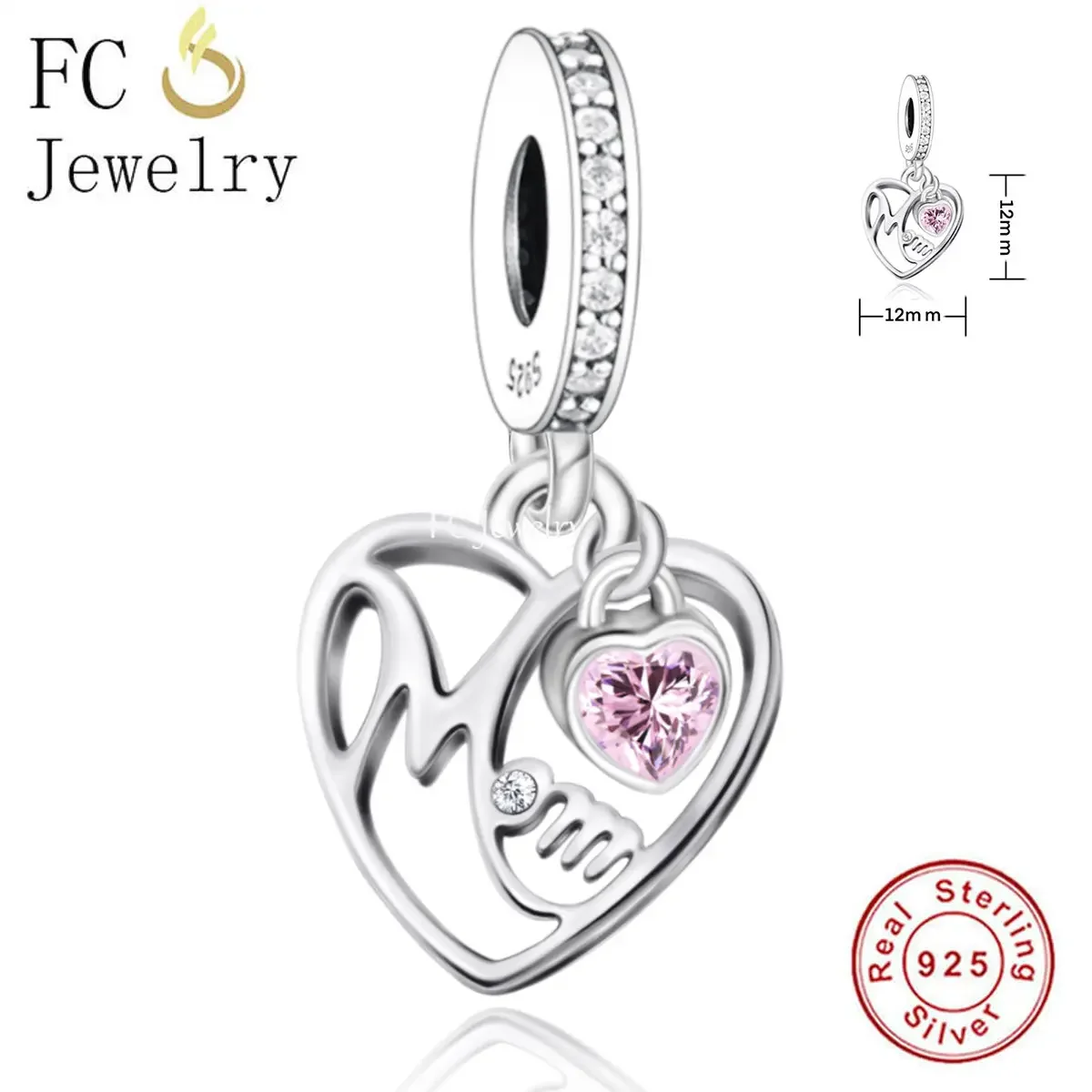 

Fit Original Pandora Charm Bracelet 100% 925 Sterling Silver Mum Heart Pink Zircon Pendant Bead For Making Women Berloque 2024