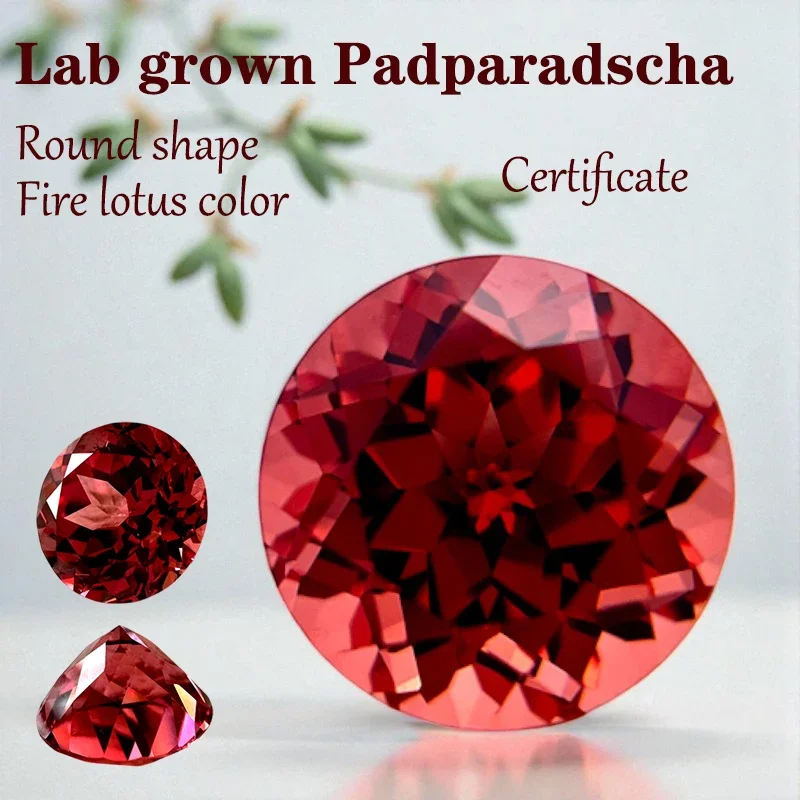 Laborgezüchteter Padparadscha in runder Form, Feuerlotusfarbe für hochwertige Charms, Schmuckherstellungsmaterialien mit Zertifikat, Großhandel