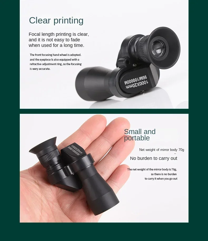 Portable high-definition monocular telescope with high magnification zoom, hunti