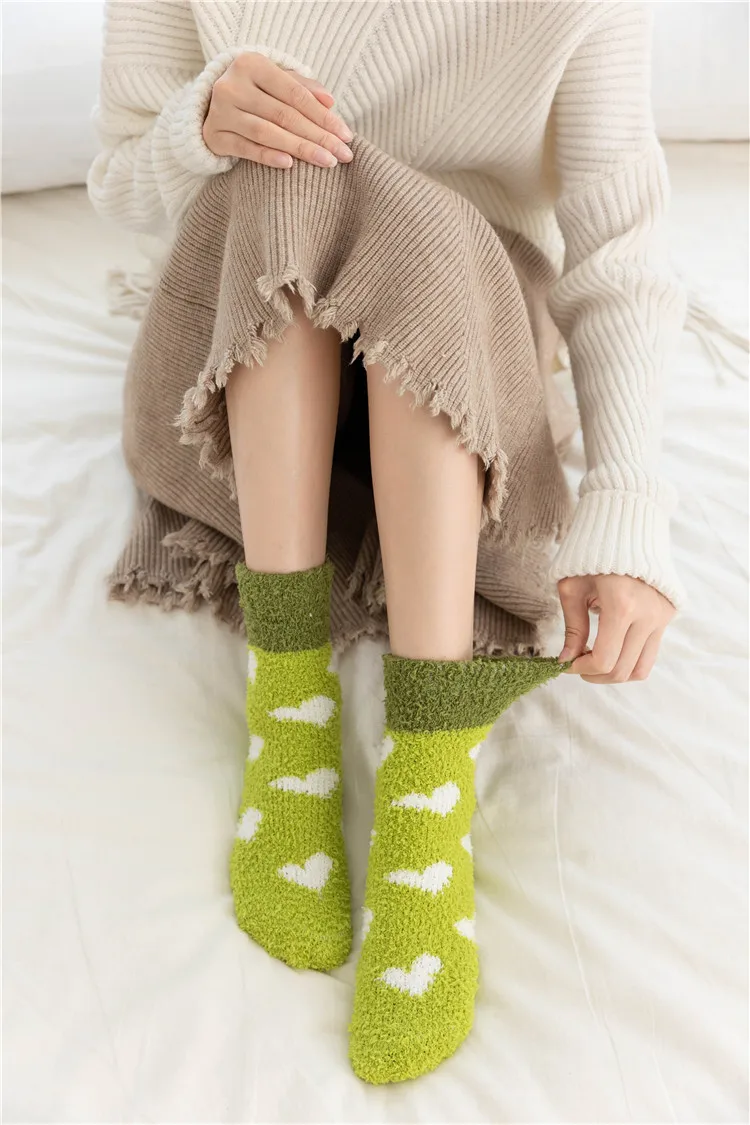 Frauen Socken Süßigkeiten Warmen Dame Herz Nette Winter Kawaii Dicken Korallen fleece Warm Fuzzy Flauschigen Frottee Kurz Nette Baumwolle Socken weibliche – Detail 7