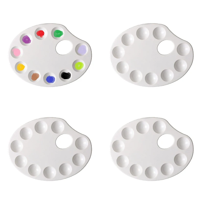 4Pcs Oval Plastic Paint Palette Trays Paint Palettes Art Paint Pallets for DIY Craft Professional Art Painting