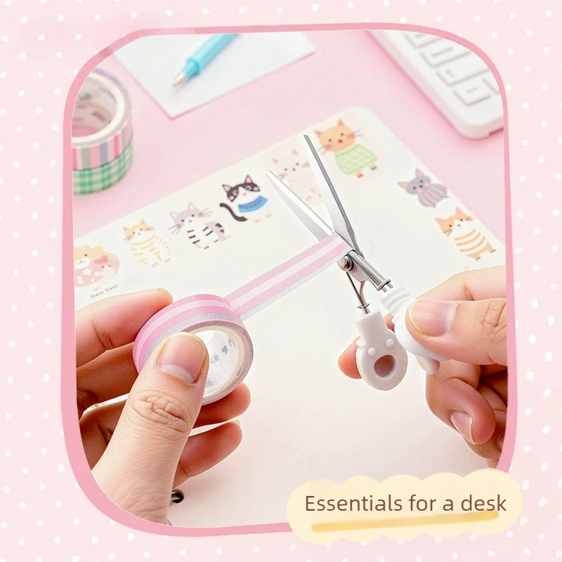 1Pc 귀여운 애완 동물 개폐식 펜 가위 곡선 블레이드 DIY 저널링을위한 안전 휴대용 문구 사무실 공예 및 학교 용품