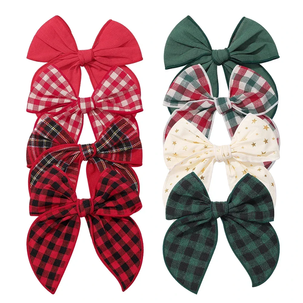 

1Pieces Cheer Bowknot Hairpin Classic Plaid Christmas color Fabric Hair Clips Handmade for Kids Baby Girls Hair Accessories
