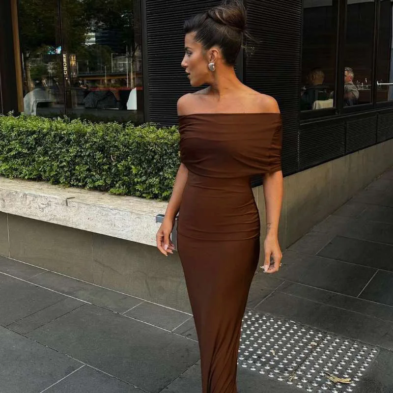 

2024 Spring and Summer New One-shoulder Backpack Hip Sexy Long Dress Women's Solid Color Sleeveless Mid-waist Sexy Team Dress