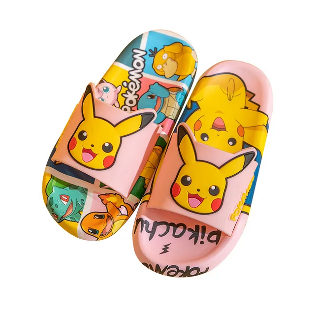 Cartoon Kawaii Pokemon Pikachu Slippers Indoor Boys Girls Unisex Flip Flops Bathroom Non slip Flat Shoes