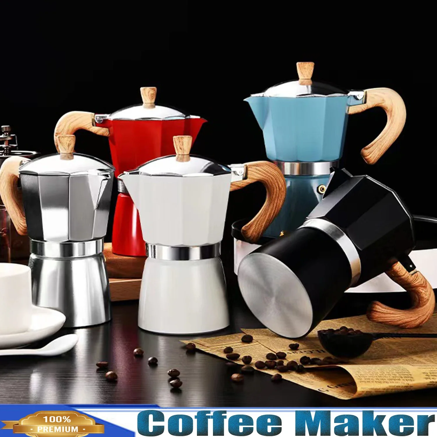 

Coffee Pot,Classic Aluminium Coffee Maker Brewed Cafeteras Stovetop Espresso Moka American Style,1~6 Cups Capacity (50~300 ML)