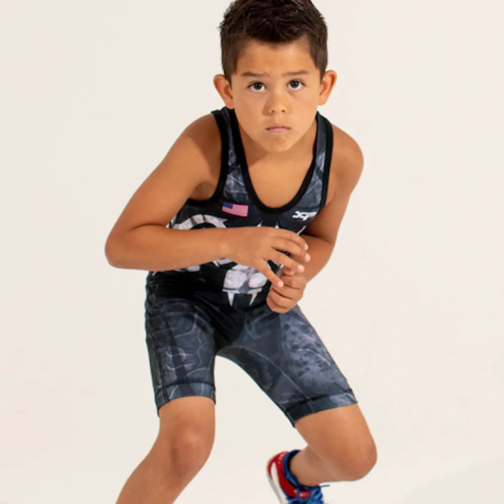 Summer children's wrestling weight lifting one-piece suit sleeveless swimming running one-piece set team boxing suit track sports one piece suit