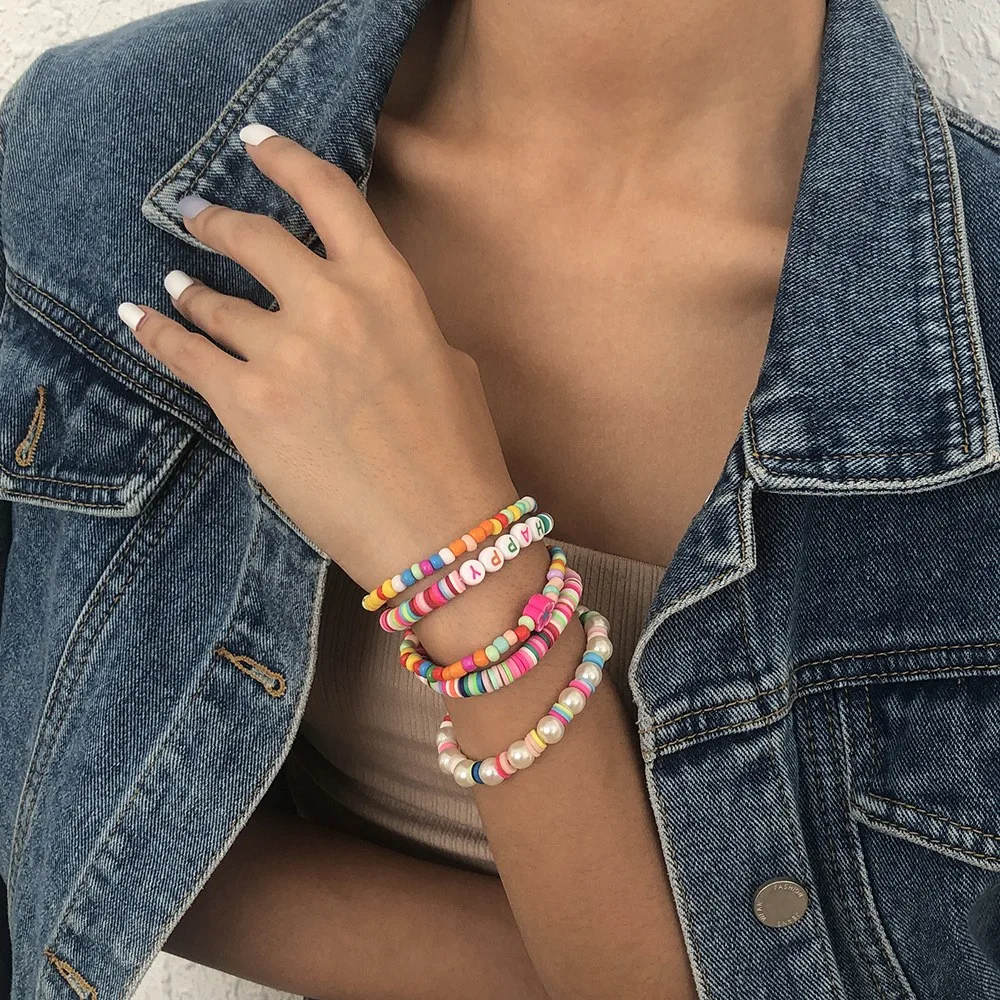 5pcs/set Colorful Stackable Letter Bracelets For Women Clay Multi-layer  Layering Bracelet Friendship Beads Jewelry Gift - AliExpress