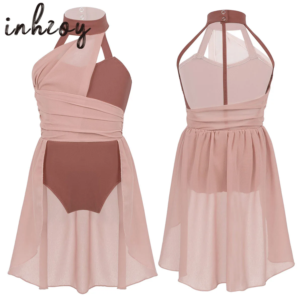 Kids Girls Lyrical Dress Halter Chiffon Modern Dance Costume Ballet Leotard Sleeveless Caged Back Performance Clothing ballet leotard dance leotard ballet dress girls dance costumes