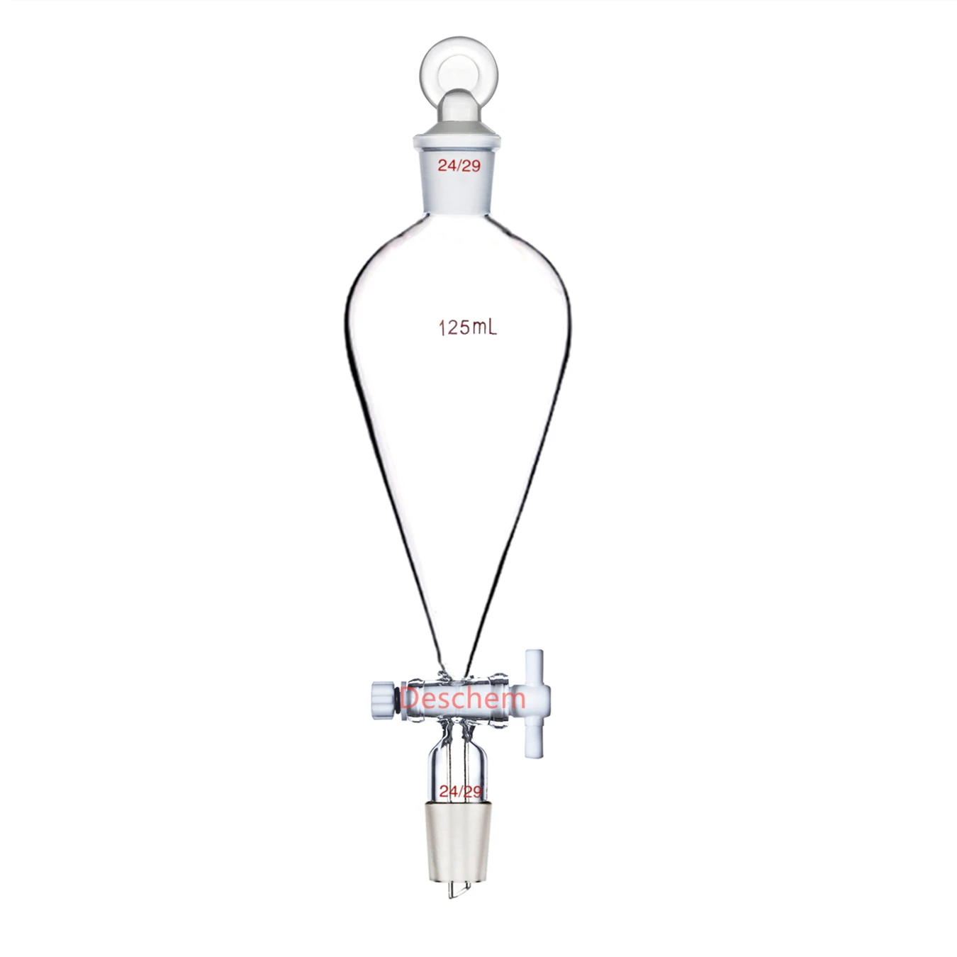 125ml 24/29 Glass Pyriform Separatory Funnel With PTFE Stopcock Lab Glassware