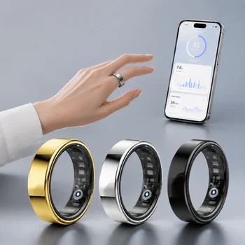 Anello Intelligente con Monitoraggio della Frequenza Cardiaca, Pressione Sanguigna, Sonno e Movimento, Impermeabile, per Uomini e Donne, Compatibile con Android, Regalo per le Feste