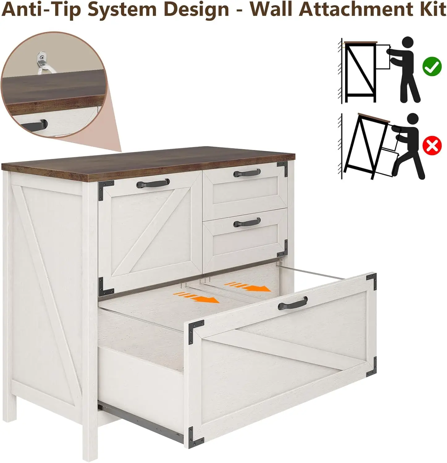 File Cabinet with 4 Drawers Farmhouse File Cabinet for Letter/Legal/A4 Size Hanging Files, Large Wood File Storage Cabinets