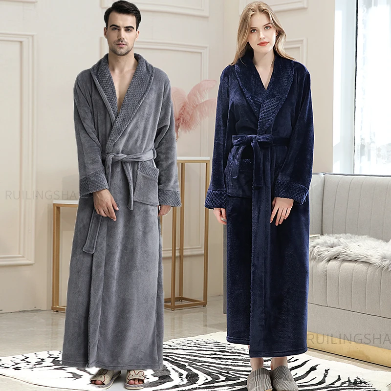 Men's Warm Winter Fleece Dressing Gown Warm Men's Winter Long Robe