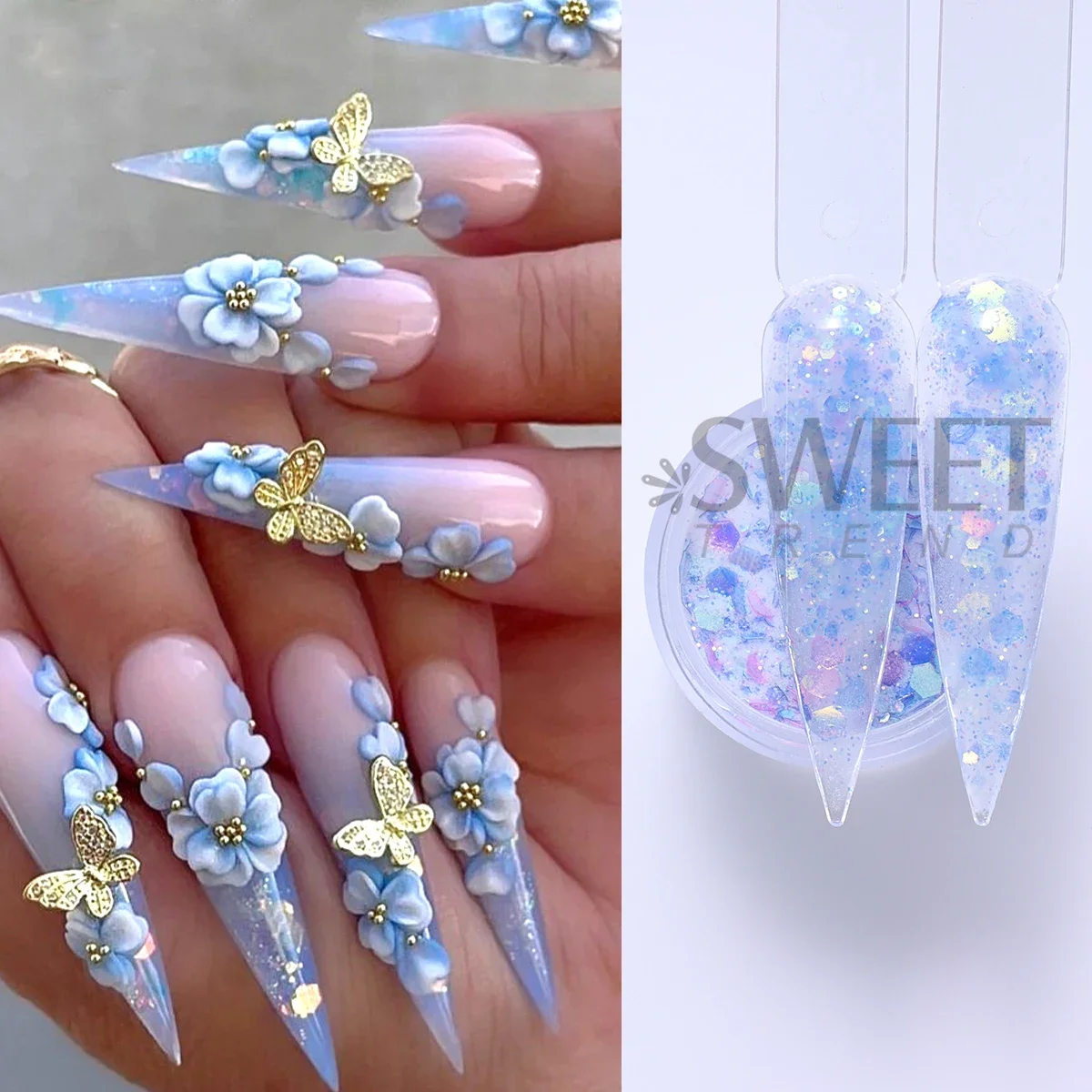 6pcs/set Shimmer Glitter Sequins Acrylic Nail Powder Carving Extension Design 10g DIY French Prolong Tool Manicure Supplies Dust