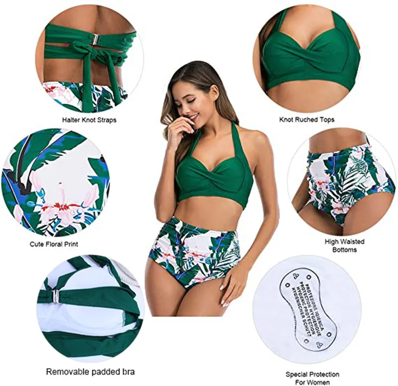 Bikini Sethigh waisted bikini set Sexy High Waist Bikini Florial Print Tankini Halter Sexy Bikini Set Polka Dot Female Swimwear Ladies Bathing Suit Plus Size XXL cheeky bikini sets