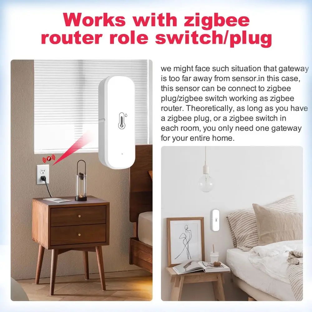 ZigBee 투야 와이파이 온습도 센서, 실내 습도 센서, 배터리 구동 앱 모니터링, 알렉사 구글 홈 지지대