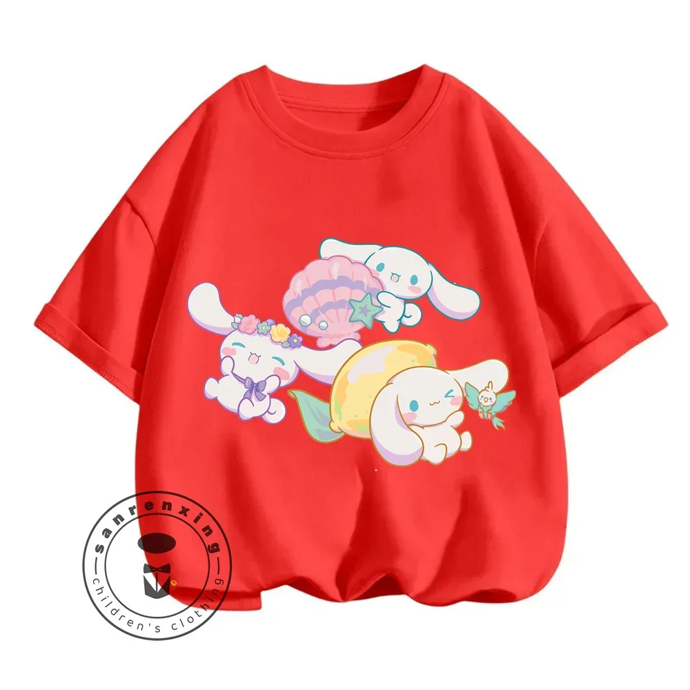 Cute Cinnamoroll Character Printed T-Shirts in Hip-Hop Street Style O-Neck Kawaii Tops for Fashionable Boys Girls This Summer 4