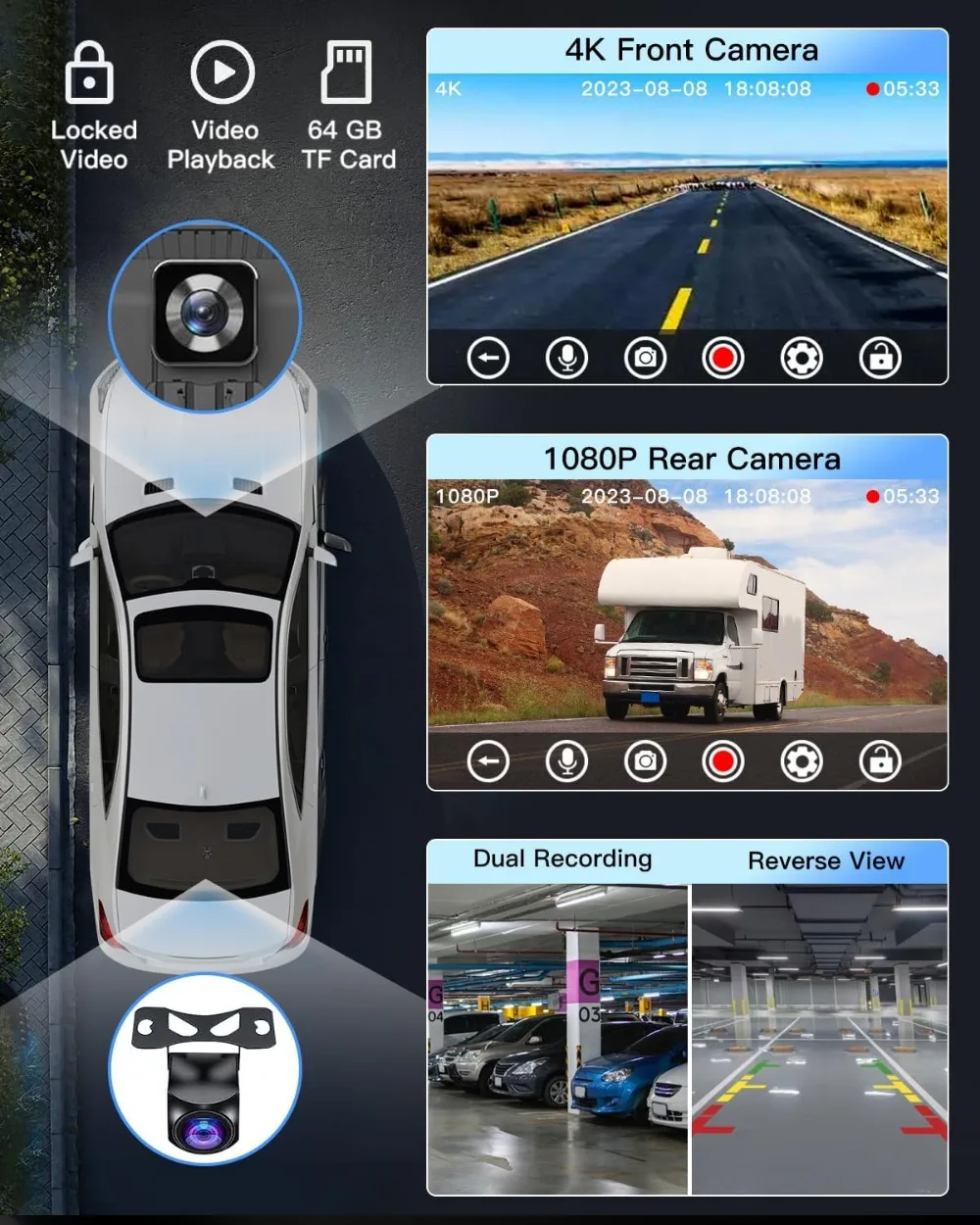 4K Dash Cam Car Stereo with CarPlay & Android Auto 4