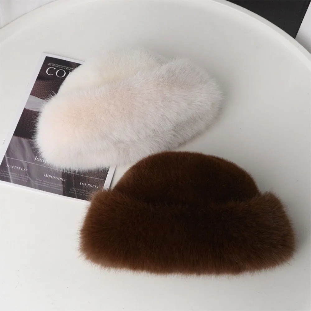 Fashion Headwear Fluffy Fur Winter Hat Solid Color Thicken Bucket Hat Cold Windproof Panama Cap Chrismas Gifts