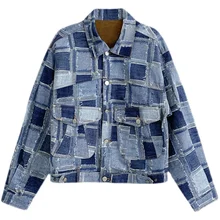 

Retro Fashionable 2022 Spring New Loose Denim Jackets For Women Fashion Chic Splicing Plaid Pattern Cowboy Coats Ins Tide Street