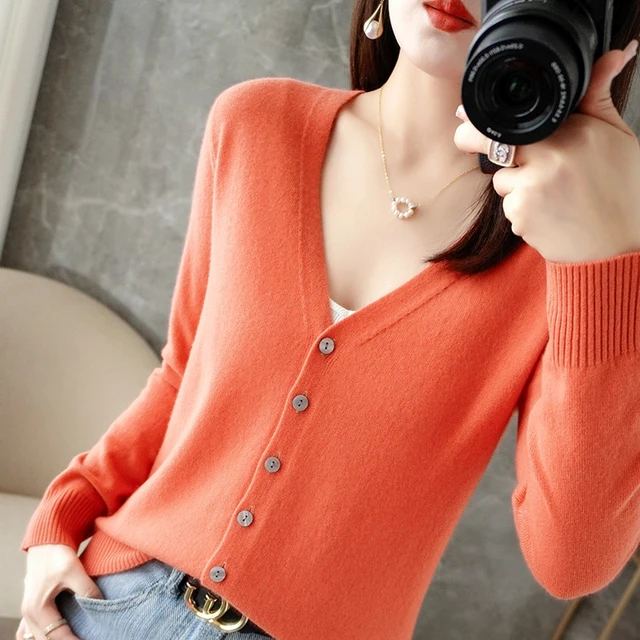 Suéter holgado con cuello en V para mujer, abrigo pequeño de viento fragante, oferta especial, ZHI D035, novedad - Imagen 6