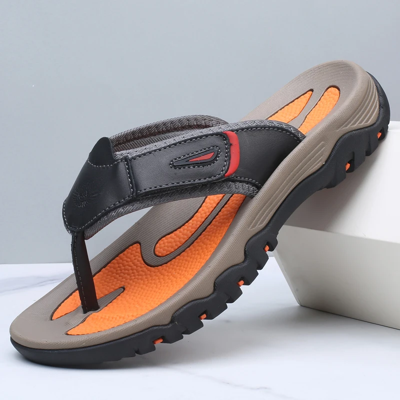 Summer Breathable Men's Sandals Soft Genuine Leather Men Slippers Comfortable Flats Men Flip Flops Outdoor Roman Beach Sandals
