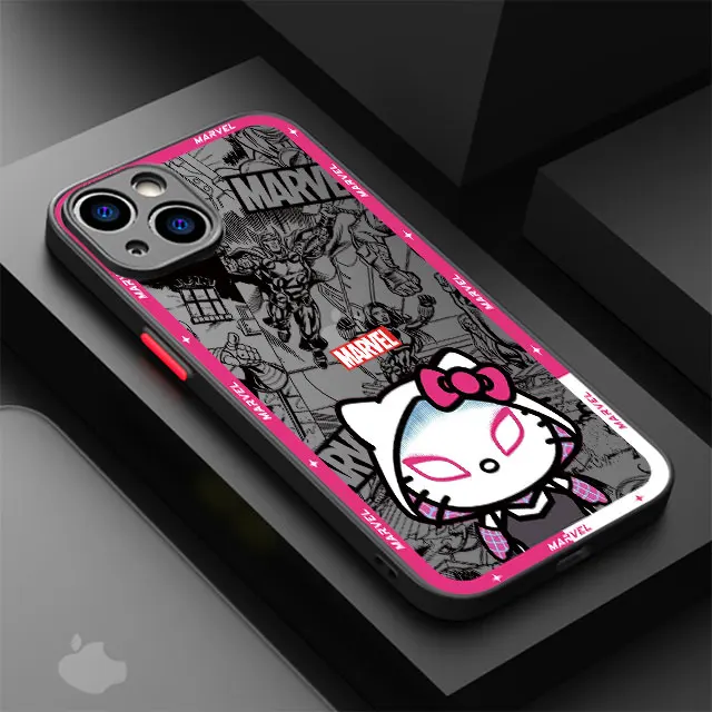 thumbnail image 1 of Funda de teléfono para Apple iPhone 13 Mini 8 Plus 14 Plus 15 Pro Max XR X 12 11 Pro XS Max 7, cubierta mate Marvel Spidermans Hello Kitty, 1 of 5