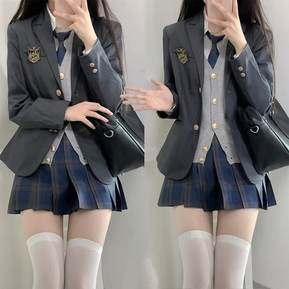 Back-to-School Suit 6pcs Japanese School Uniform for Girls JK Shirt Multiple Colors & Styles Blazer Set Sex Pleated Plaid Skirt