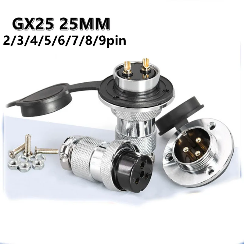Авиационный соединитель GX25 25 мм с фланцем штекер и гнездо 2/3/4/5/6/7/8/9 контактный