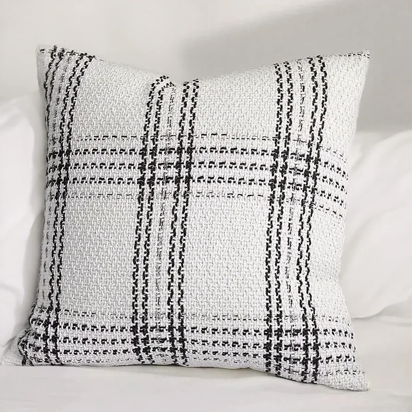 White Fine-Plaid polyester cotton pillow cover