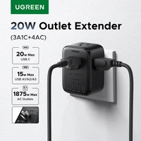 UGREEN Outlet Extender 20W Power Strip 4 AC Outlets 3 USB-A 1 USB-C Wall Charger for Home Office Travel 1875W 15A 125V