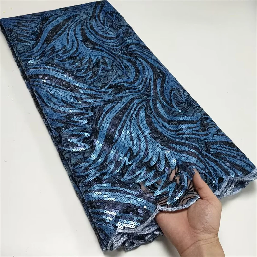 

African Mesh Lace Fabric With Sequins 2022 High Quality Nigerian French Tulle Lace Fabrics For Party Wedding Sewing T23-30