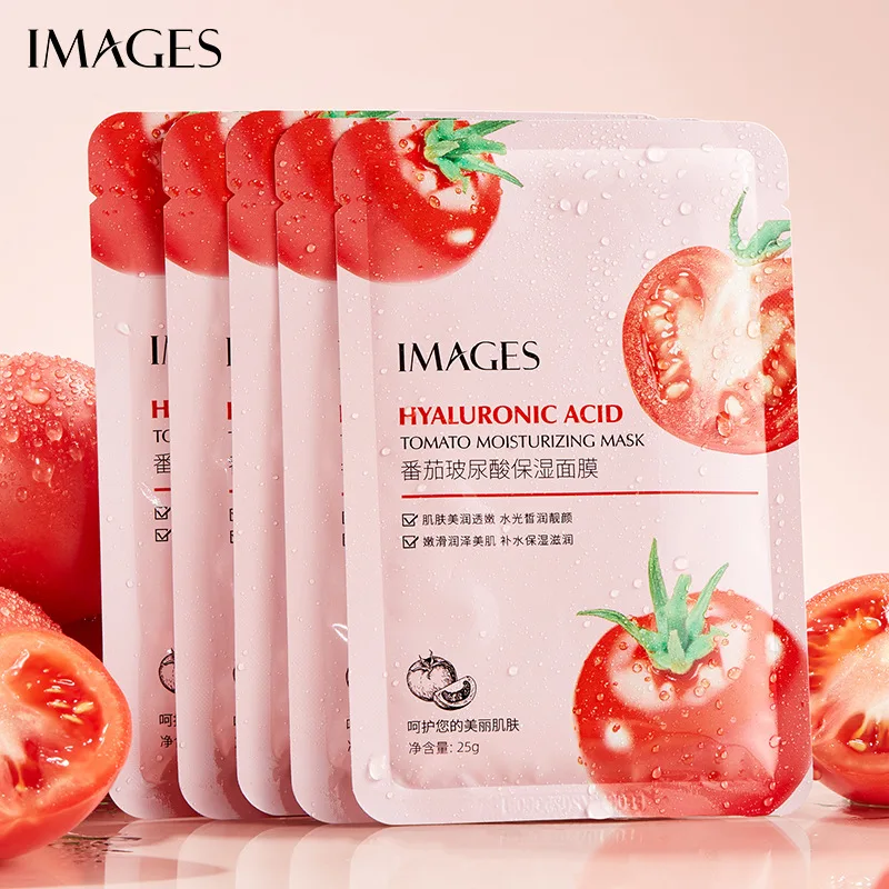 5 Pieces Hyaluronic Acid Tomato Facial Mask Sheet Moisturizing Oil-Control Anti-Aging Replenishment Whitening Face Skin Care