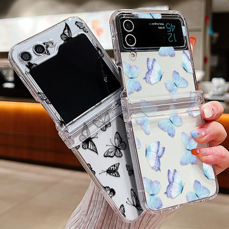 Butterfly Pattern Folding Phone Case For Samsung Galaxy Z Flip5 Flip4 Flip3 Clear Hard PC Back Cover For Samsung Z Flip 5 4 3_voghion.com