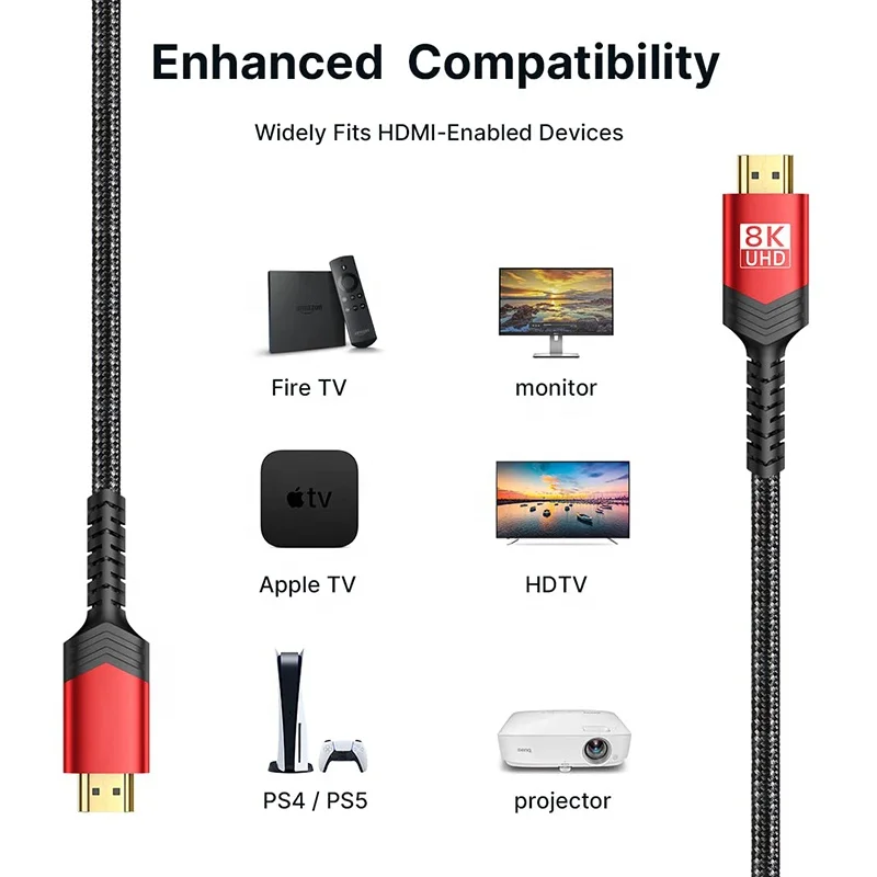 Made 8K 2.1V 48Gbps HDMI To HDMI TV 8K 60Hz 4K 120Hz Resolution Cables red color