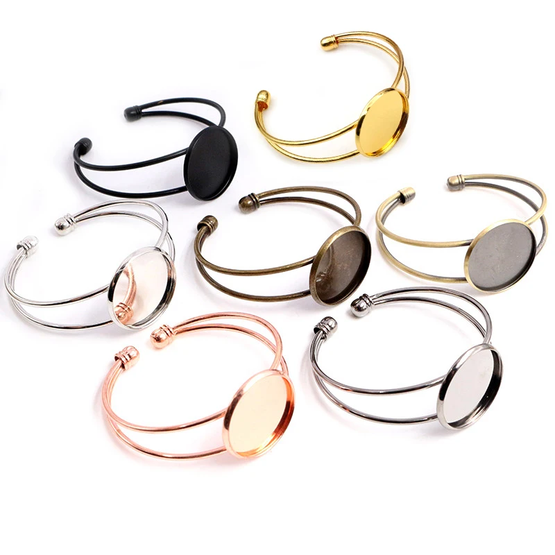 Elegant Plated Bangle Base with Multi-Color Options and Cabochon Setting