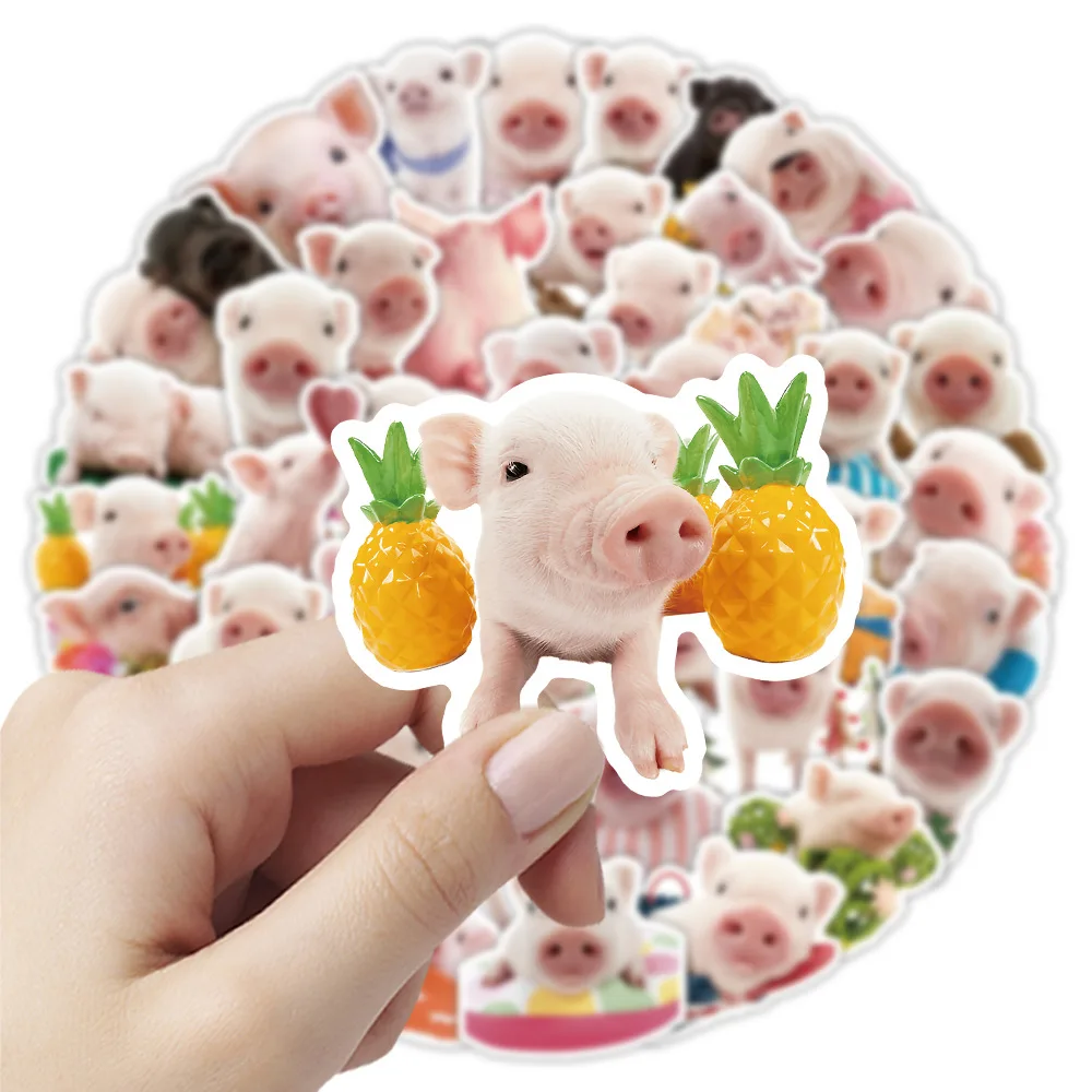 50PCS 귀여운 현실적인 돼지 스티커 어린이 학생 문구 노트북 창문 자동차 방수 장식 예술 스티커
