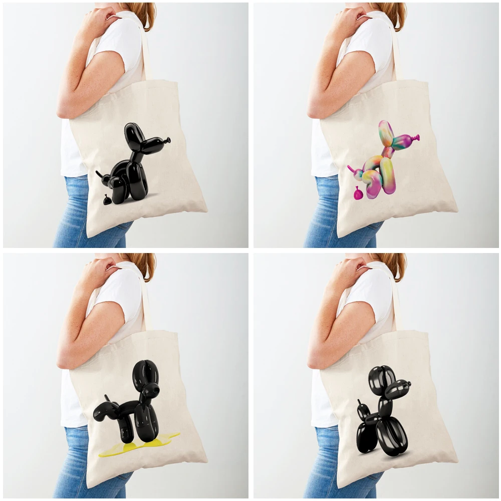 Jeff Koons Colorful Balloon Dog Quirky Animal Both Tote Handbag Fashion Art Casual Retro Lady Shopping Bag Women Shopper Bags