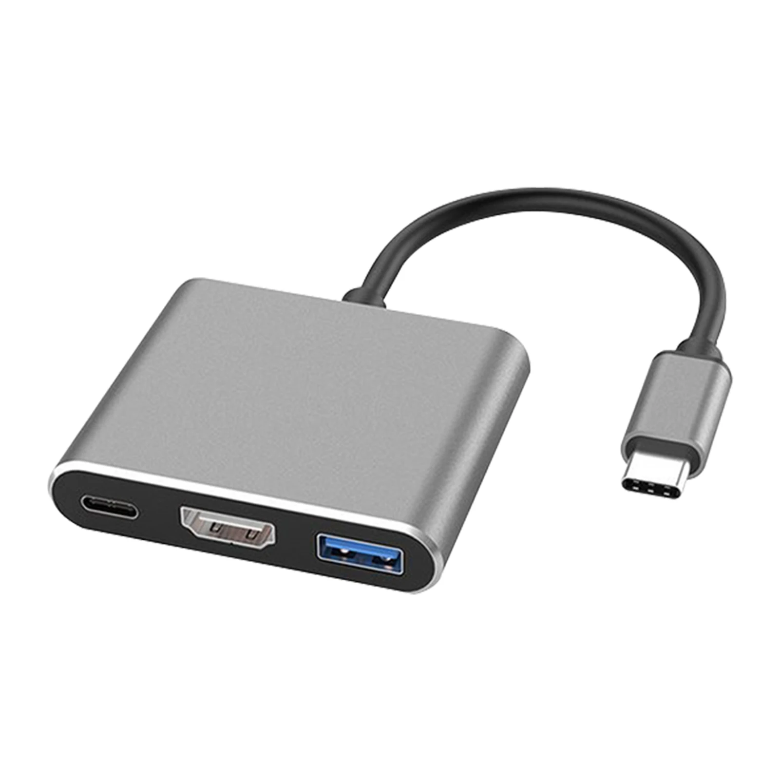 USB C 허브 플러그 앤 플레이 알루미늄 합금 분배기, 노트북 PC용 범용 PD 충전 포트, 3 in 1 어댑터, HD 4K 30Hz 오디오 비디오