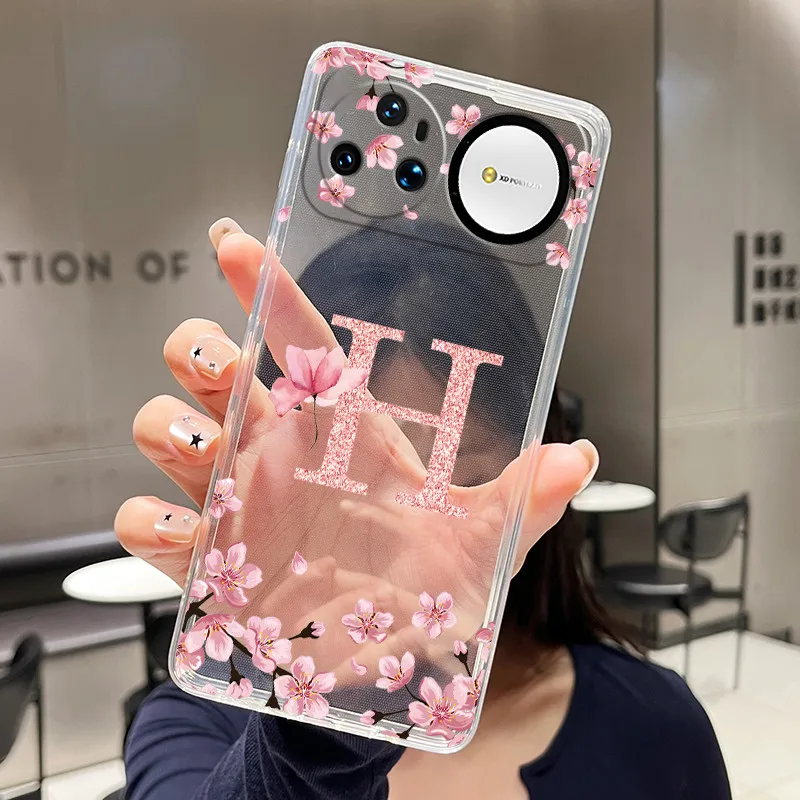 Floral Letter Design Transparent Silicone Soft Phone Case