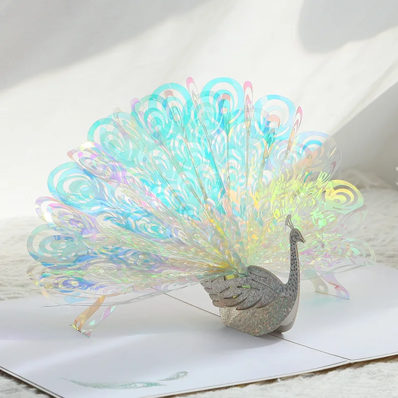 3D Peacock Birthday Christmas Card Pop-up Greeting Cards Postcard Party Wedding Invitation Decorations Creative Girl Gift