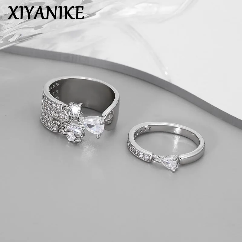 XIYANIKE Niche Waterdrop Zirkon Manschetten-Fingerringe für Frauen und Mädchen, modischer neuer Schmuck, Geschenk für Freunde, Party, Hochzeit, Anillos Mujer
