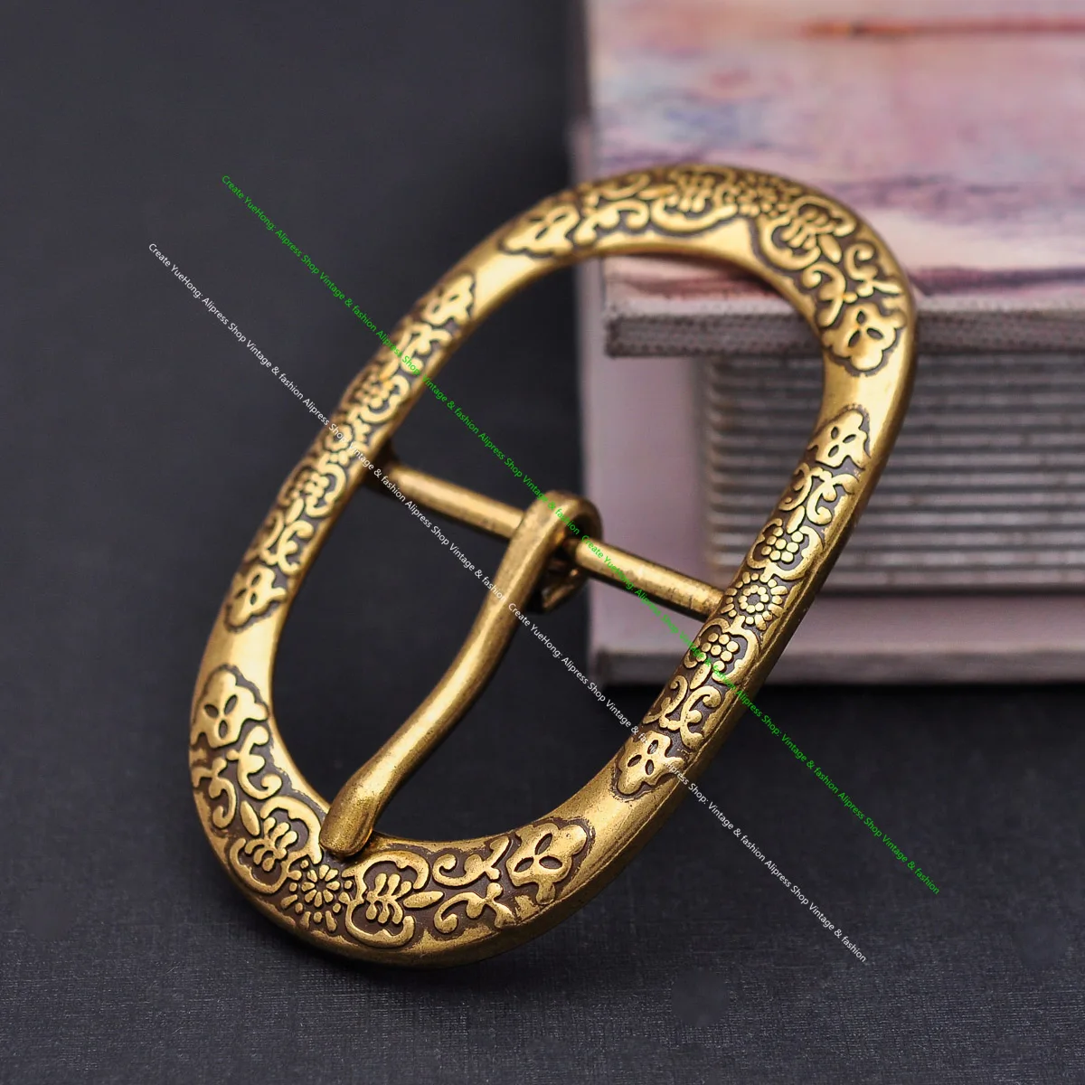 STURDY ANTIQUE BRASS PLATED Flower Pattern METAL OVAL RODEO COWBOY WESTERN LEATHER BELT BUCKLE REPLACEMENT FIT 1 1/2"