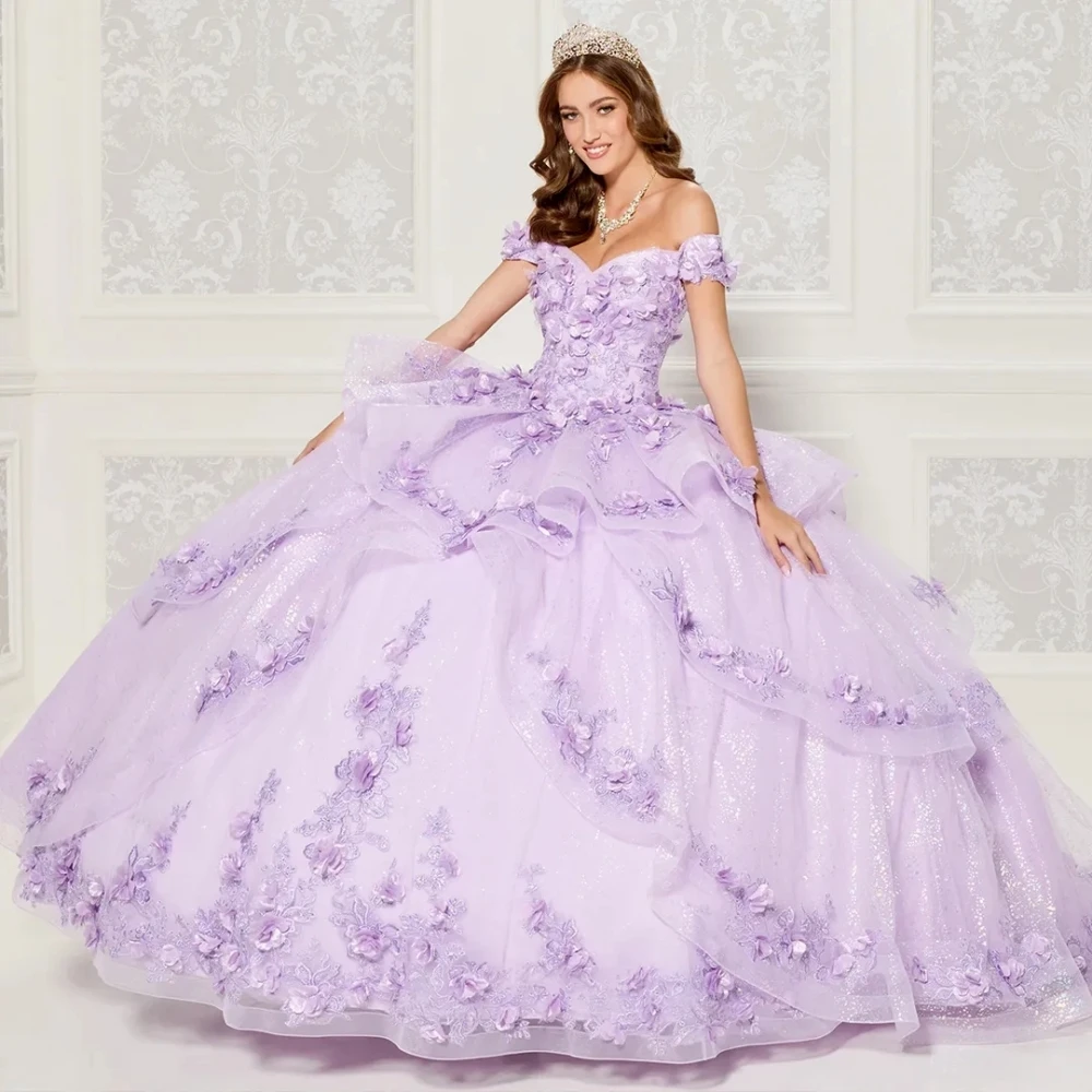 Paarse Ruches Quinceanera Jurken Sierlijke Off The Shoulder Prinses Jurk Sprankelend Charmante Sweet 16 Jaar Vestidos De Anos