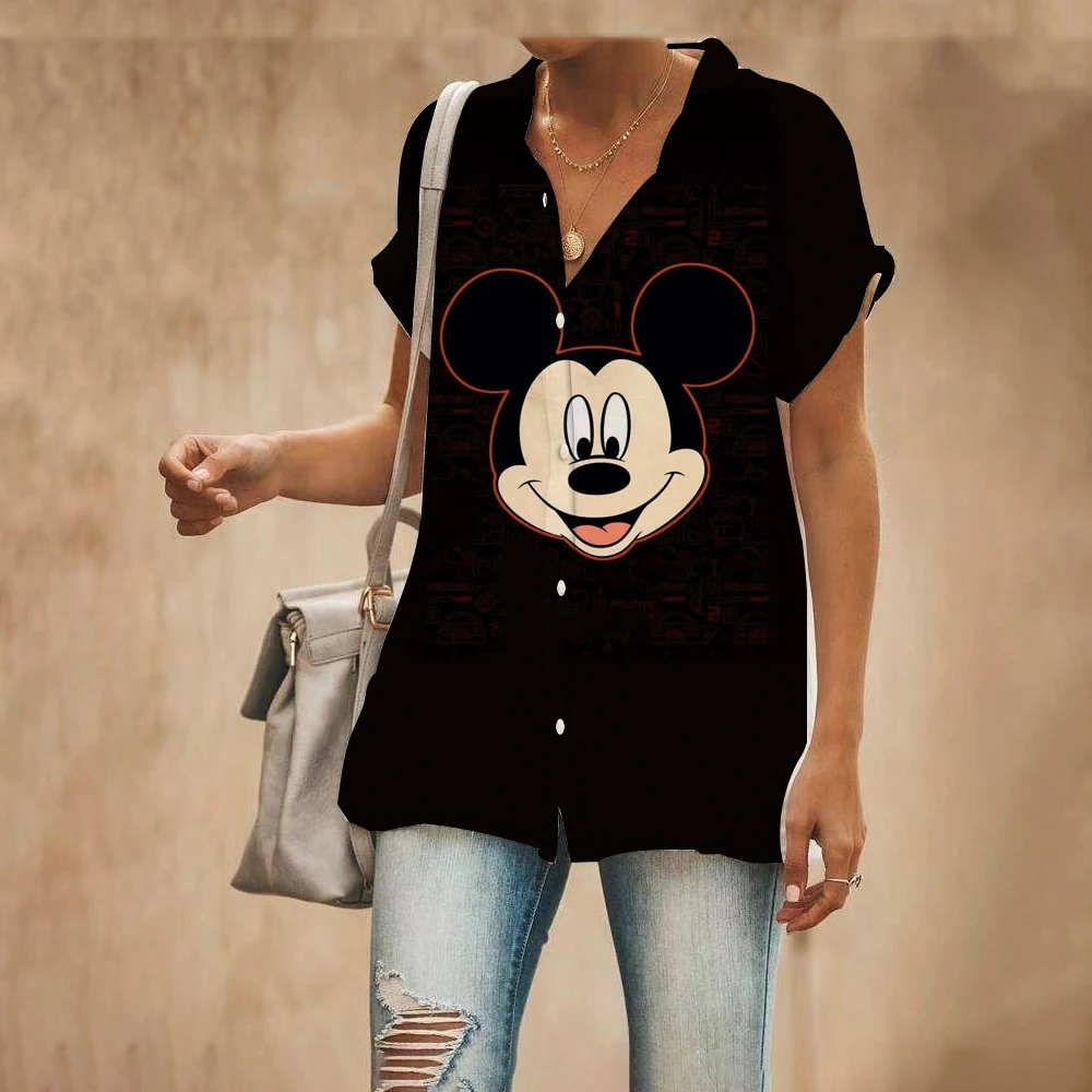 Summer 2022 New Street Style Disney Brand Mickey and Minnie Anime Short Sleeve Shirts Fashion Casual Ladies Tops y2k